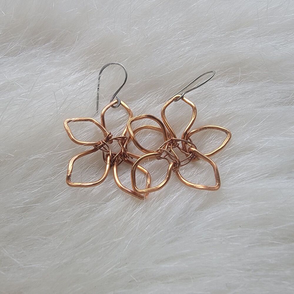 Flower dangle earrings copper Flower Dangle Earrings Boho Jewelry Festival...